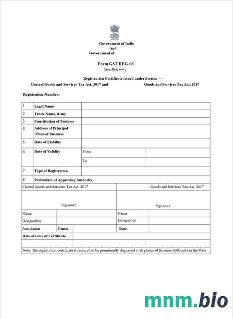 Certyfikat Indii słowa rejestracji GST i szablonu PDF